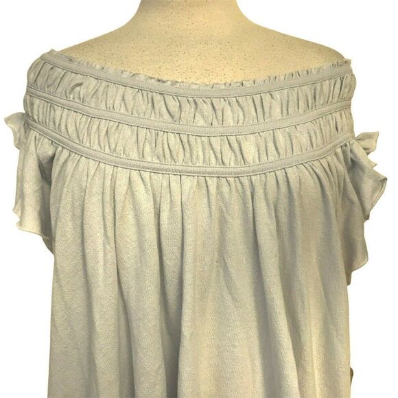 Free People Smocked Off Shoulder Ruffled Sleeve Top Sz M Lt. Blue Rayon Knit NEW - Picture 5 of 8